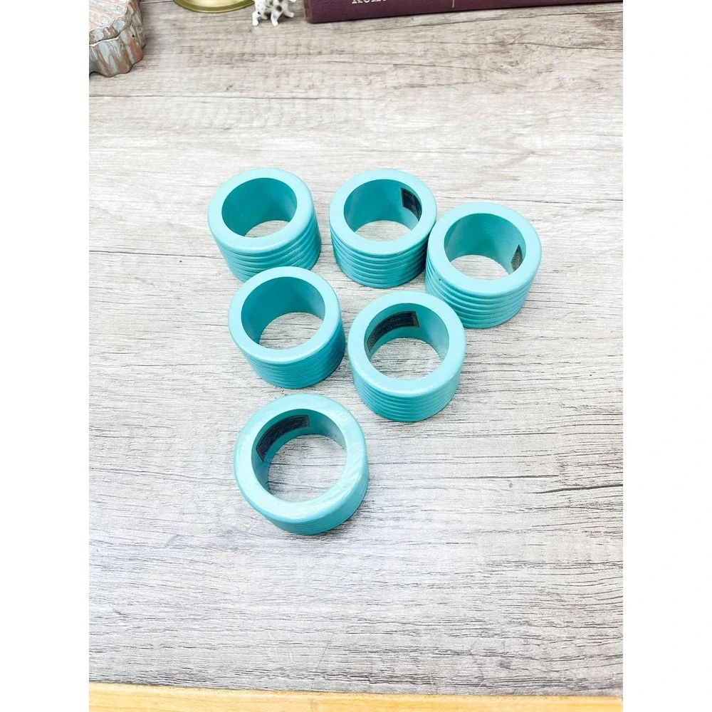 Vintage Blue Napkin Rings - Retro Set of 6